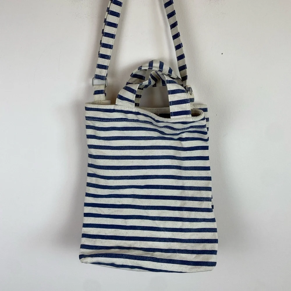Baggu Duck Bag Navy and White Stripe Canvas Tote Bag - Picture 3 of 8